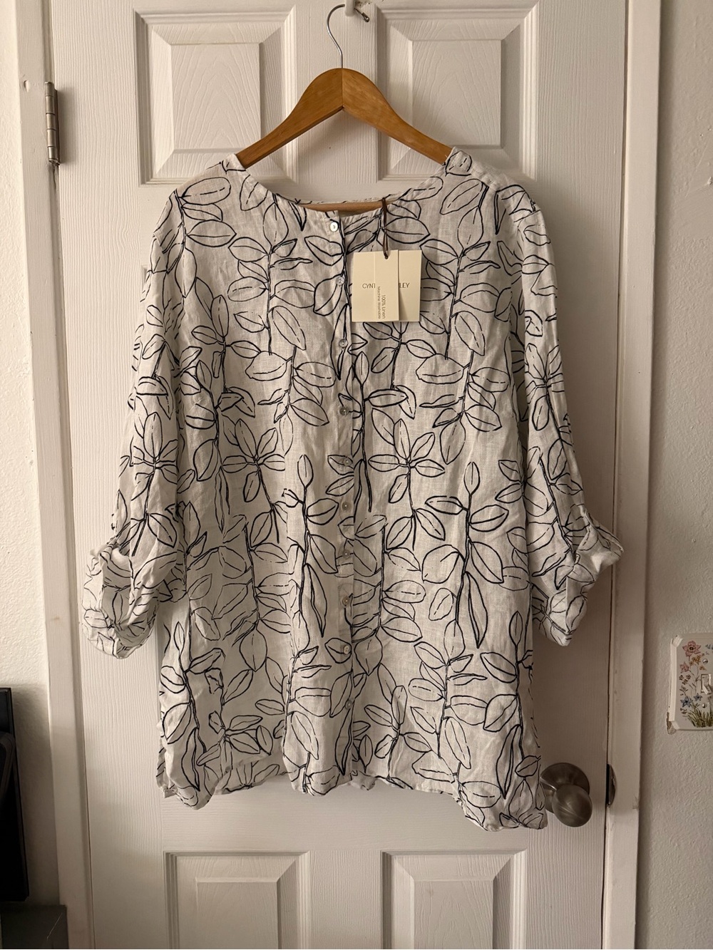Cynthia Rowley White Tunic with Leaf Print